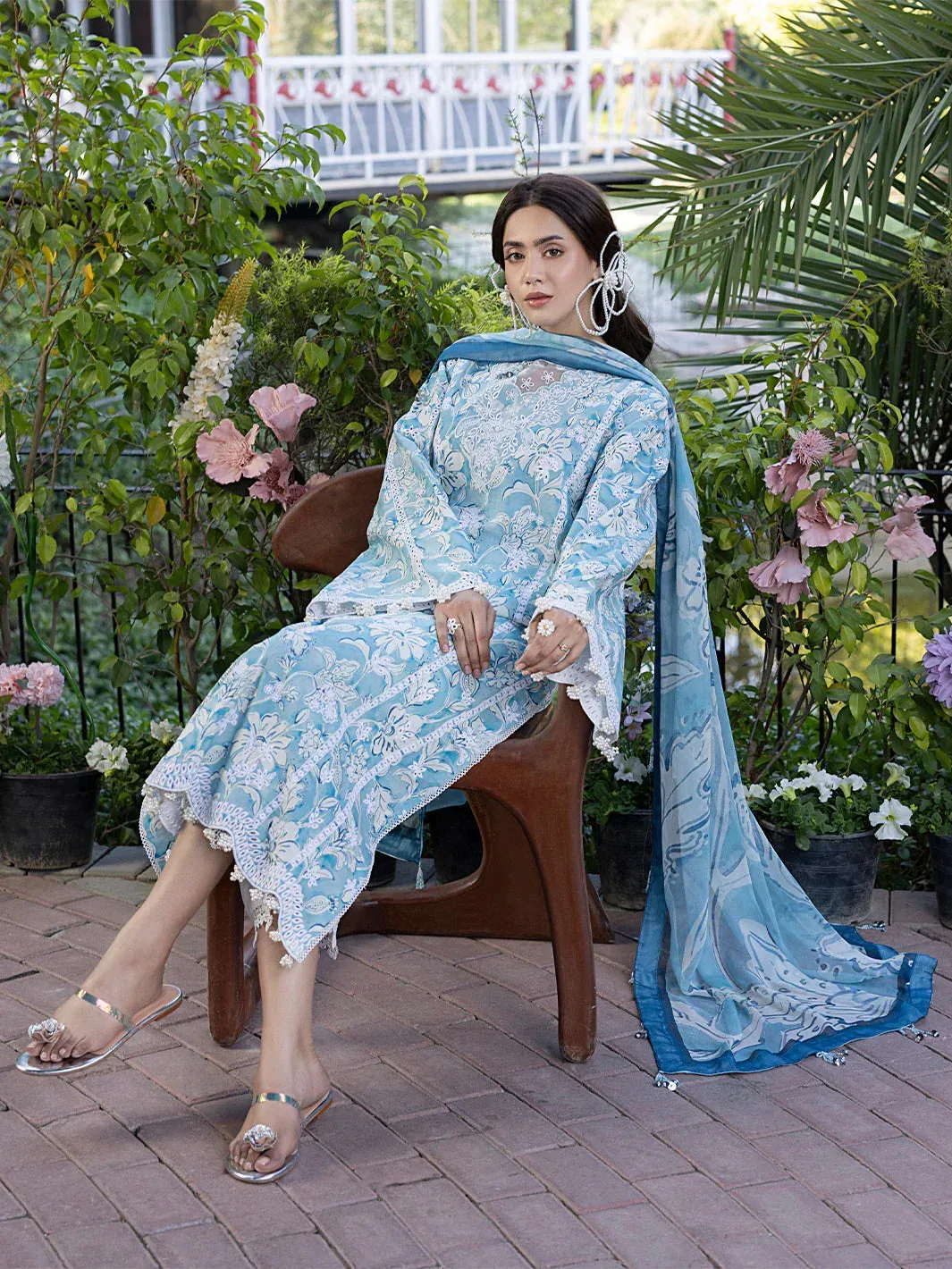 Izel Oh Spring Lawn 25 Denium Blue Organza – view 6 – Poshaq