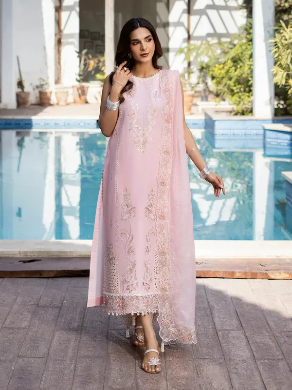 Izel Mahveen Festive Lawn 25 Powder Pink Lawn – view 1 – Poshaq