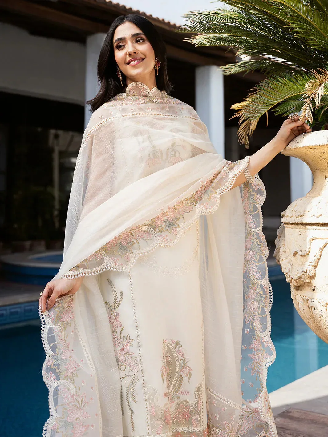 Izel Mahveen Festive Lawn 25 Off White Lawn – view 4 – Poshaq