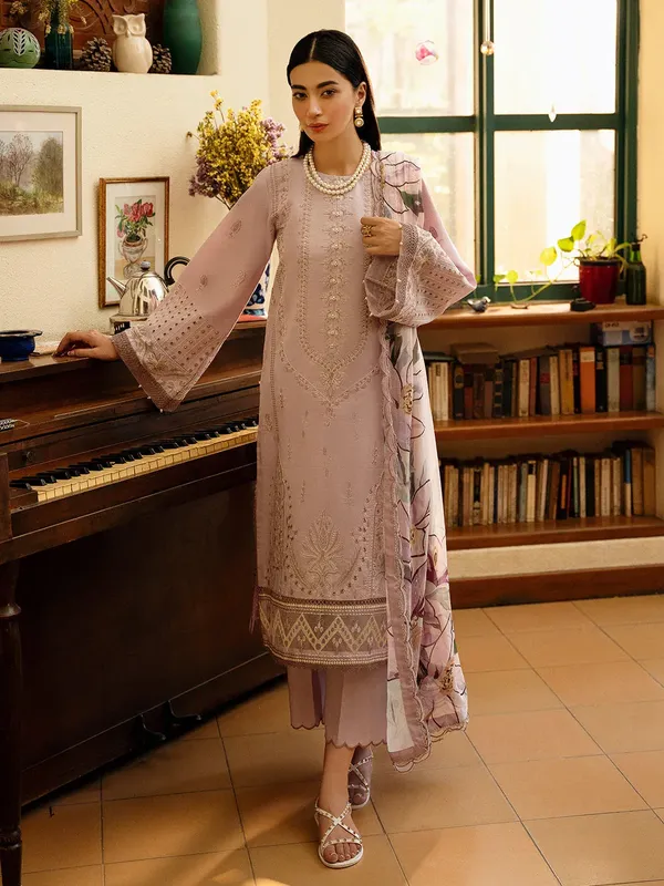 Izel Dastak Luxury Lawn Lilac Chiffon – view 1 – Poshaq