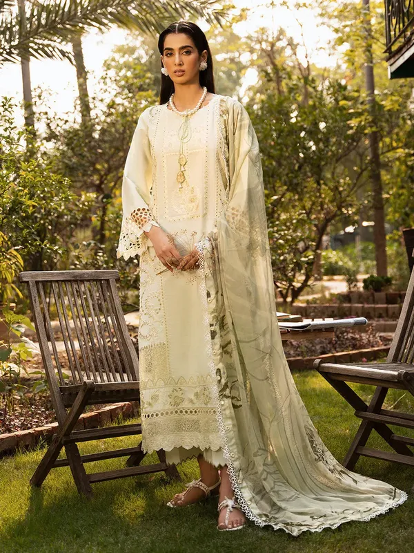 Izel Dastak Luxury Lawn Apple Green Organza – view 1 – Poshaq