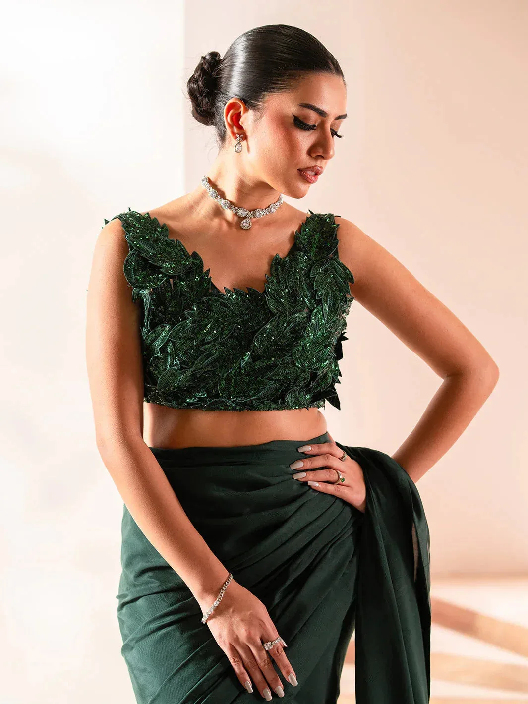 Izel Stardust Luxury Collection Bottle Green Raw Silk – view 3 – Poshaq