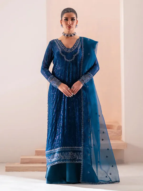 Izel Stardust Luxury Collection Blue Organza – view 1 – Poshaq