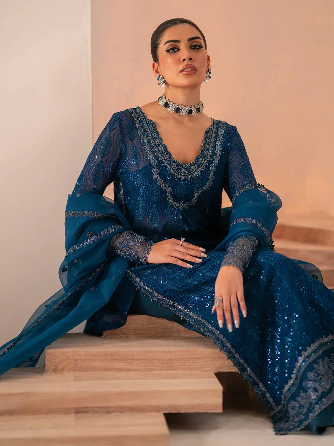 Izel Stardust Luxury Collection Blue Organza – view 3 – Poshaq
