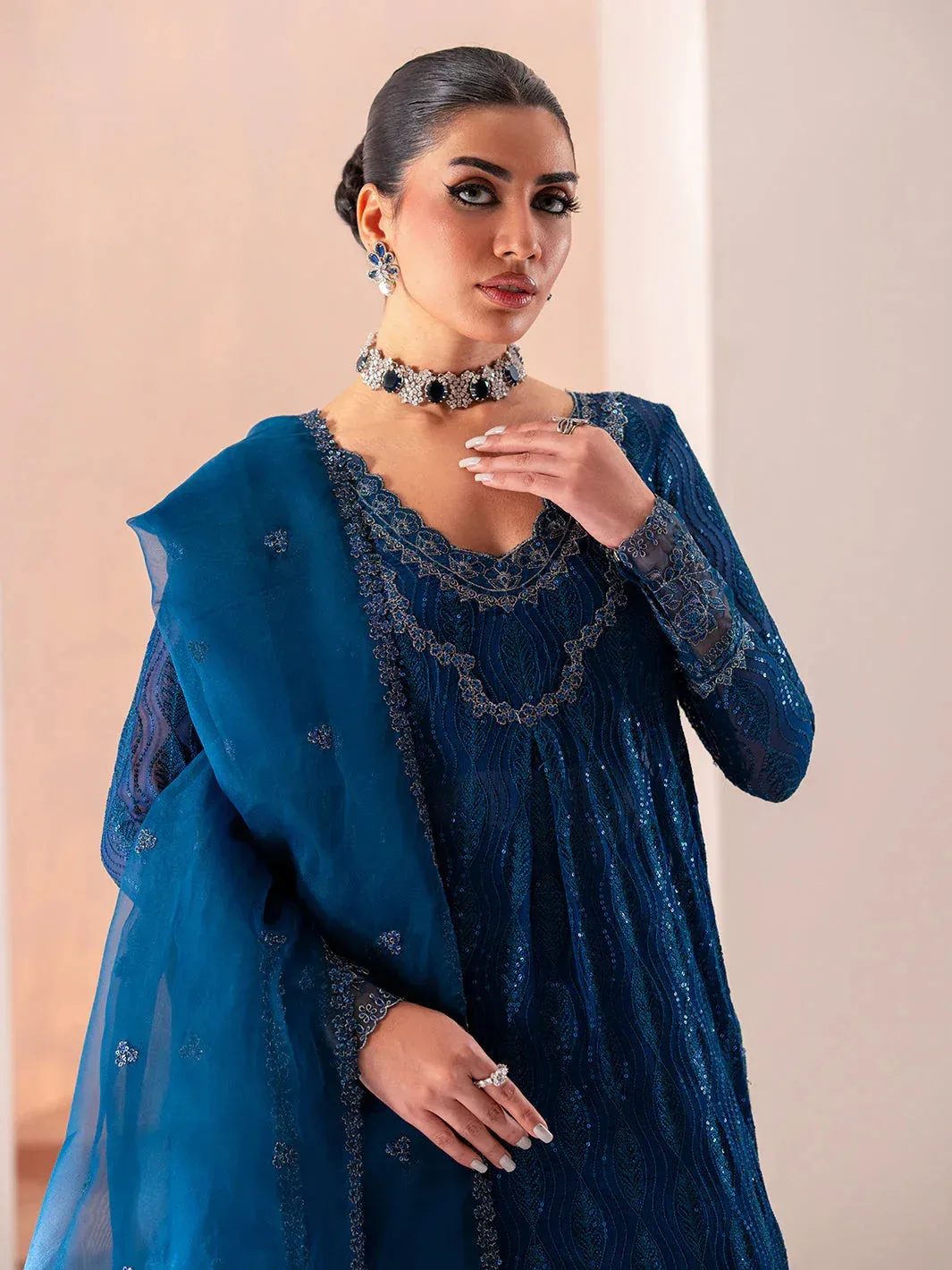 Izel Stardust Luxury Collection Blue Organza – view 4 – Poshaq