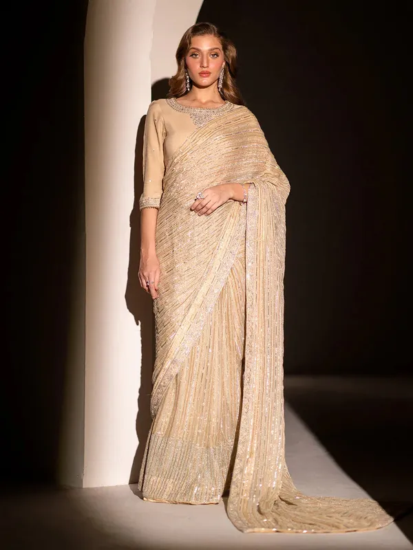 Izel Stardust Luxury Collection Beige Raw Silk – view 1 – Poshaq