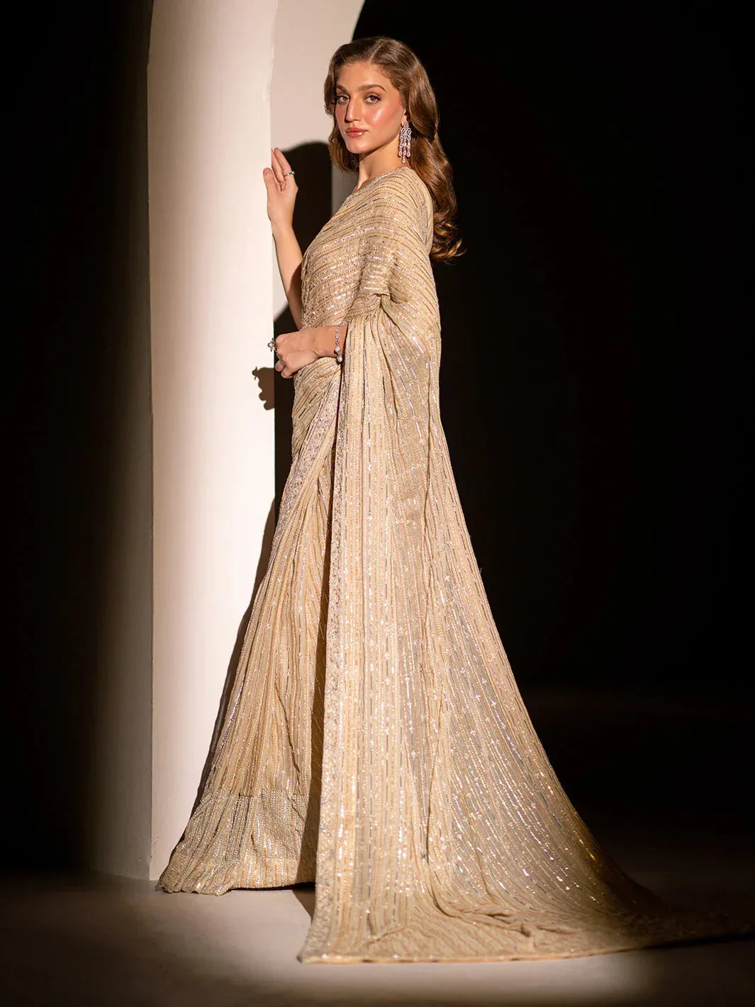 Izel Stardust Luxury Collection Beige Raw Silk – view 2 – Poshaq
