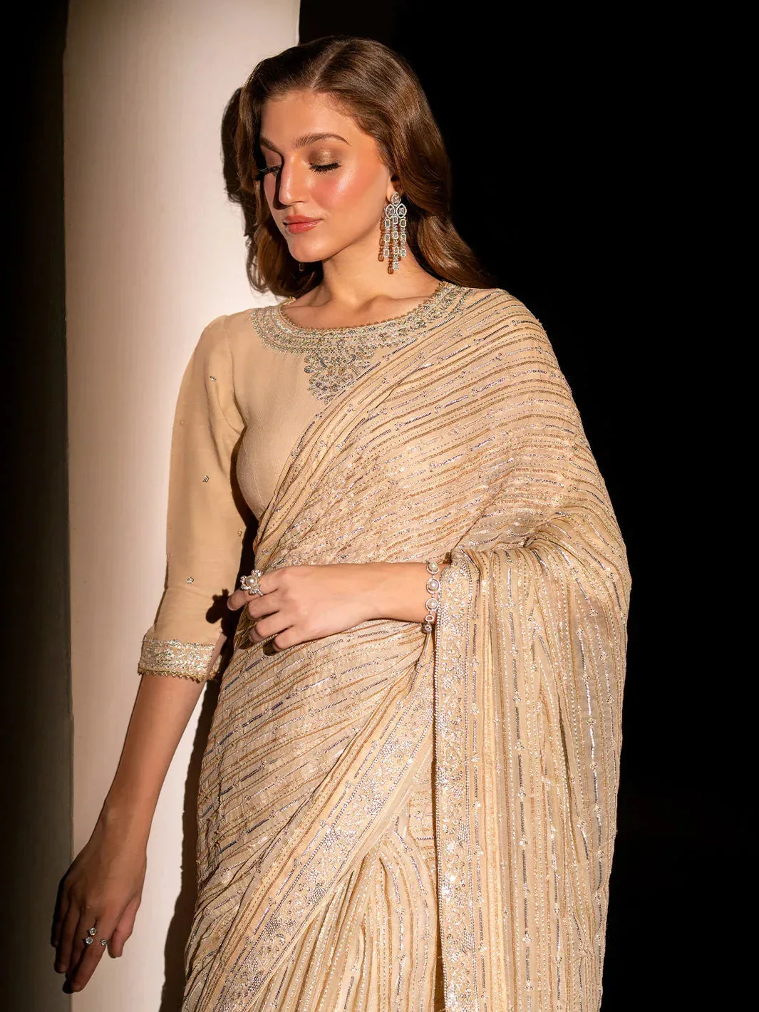 Izel Stardust Luxury Collection Beige Raw Silk – view 4 – Poshaq