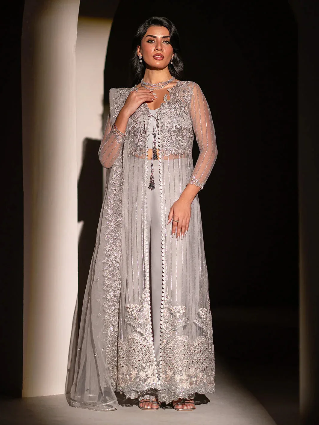 Izel Stardust Luxury Collection Pastel Gray Organza – view 1 – Poshaq