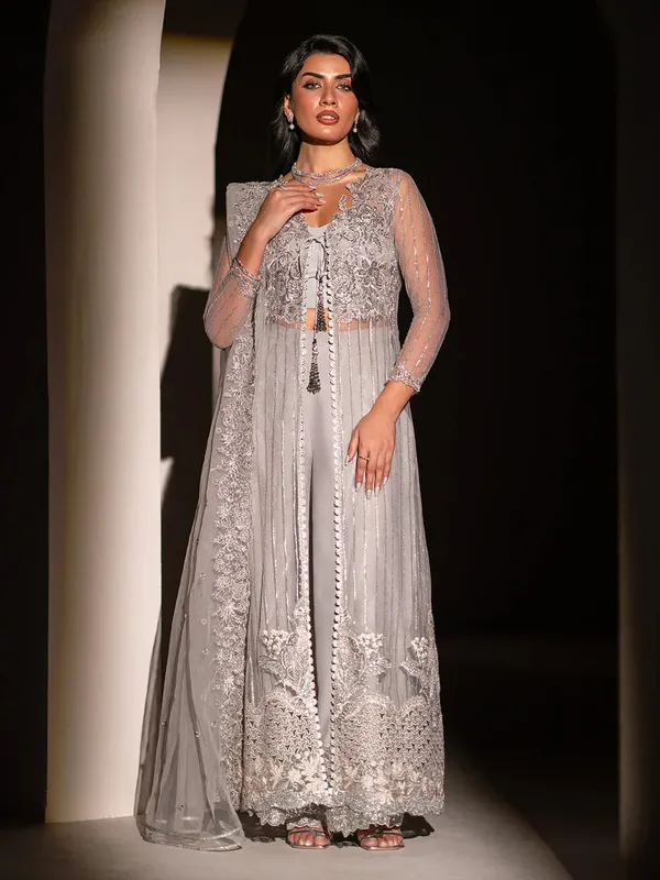 Izel Stardust Luxury Collection Pastel Gray Organza – view 1 – Poshaq