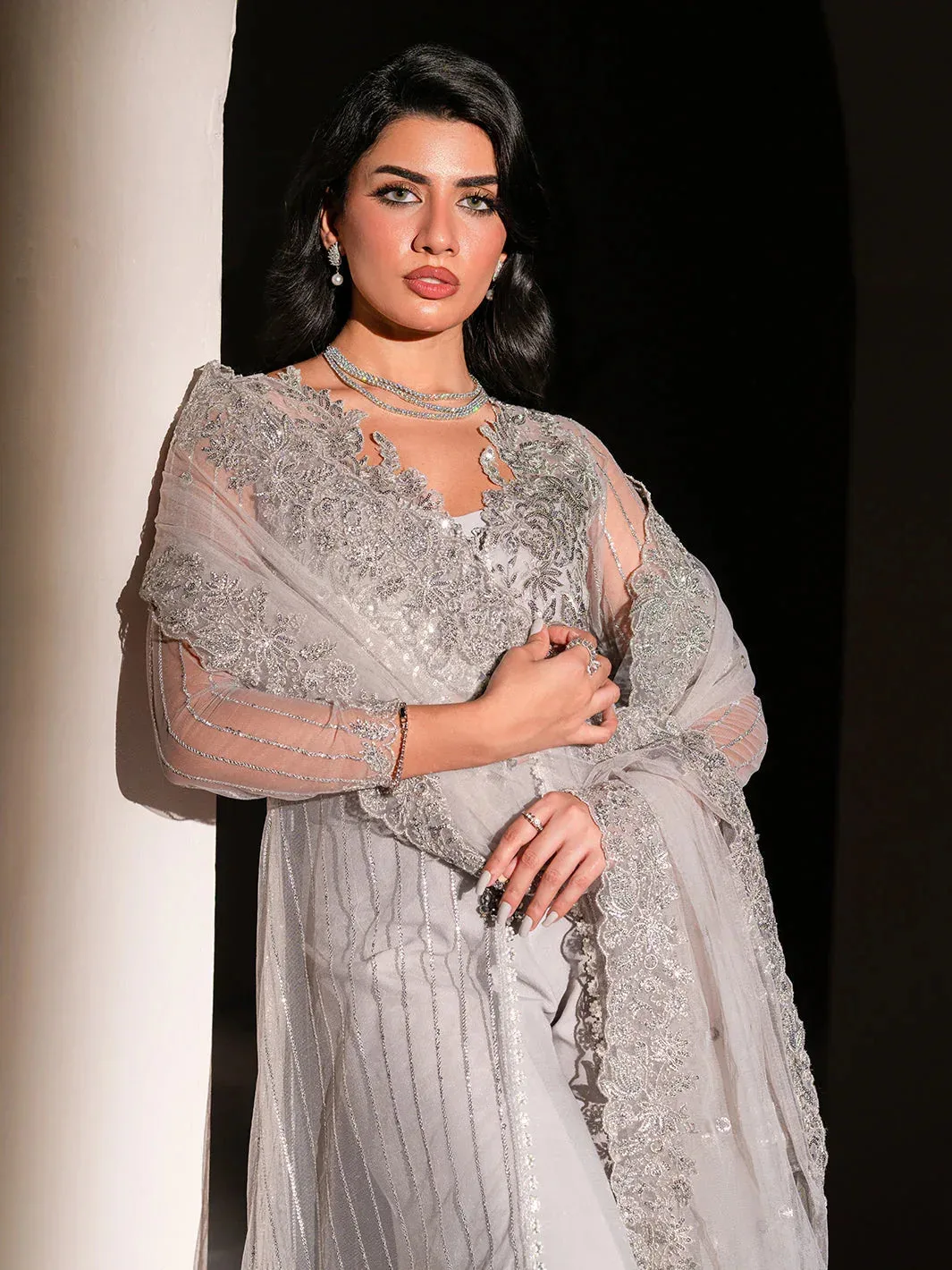 Izel Stardust Luxury Collection Pastel Gray Organza – view 6 – Poshaq
