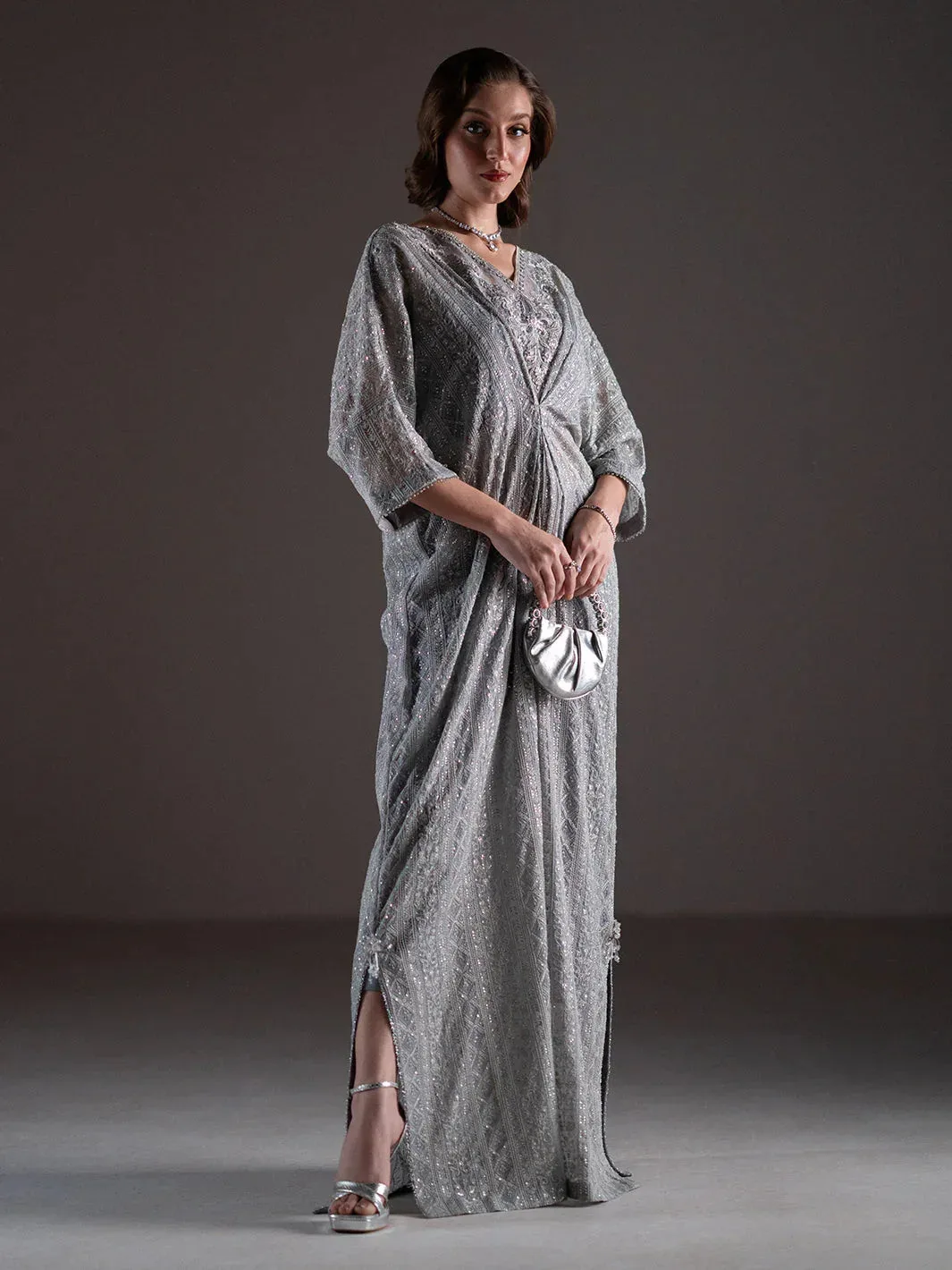 Izel Stardust Luxury Collection Steel Gray Hue Organza – view 1 – Poshaq