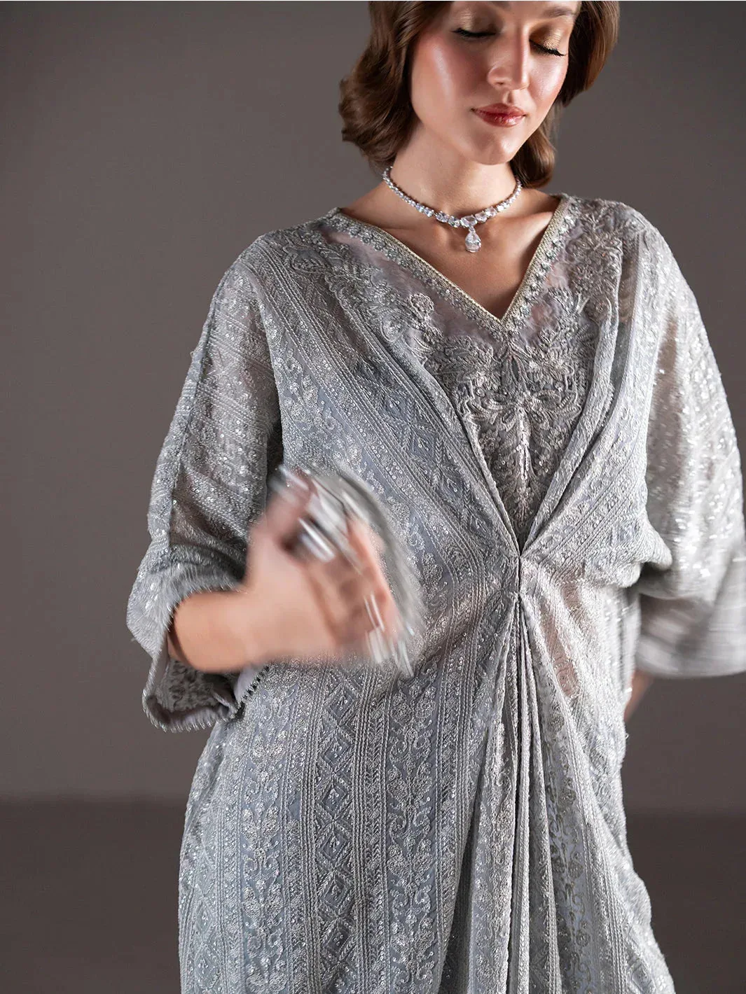 Izel Stardust Luxury Collection Steel Gray Hue Organza – view 3 – Poshaq