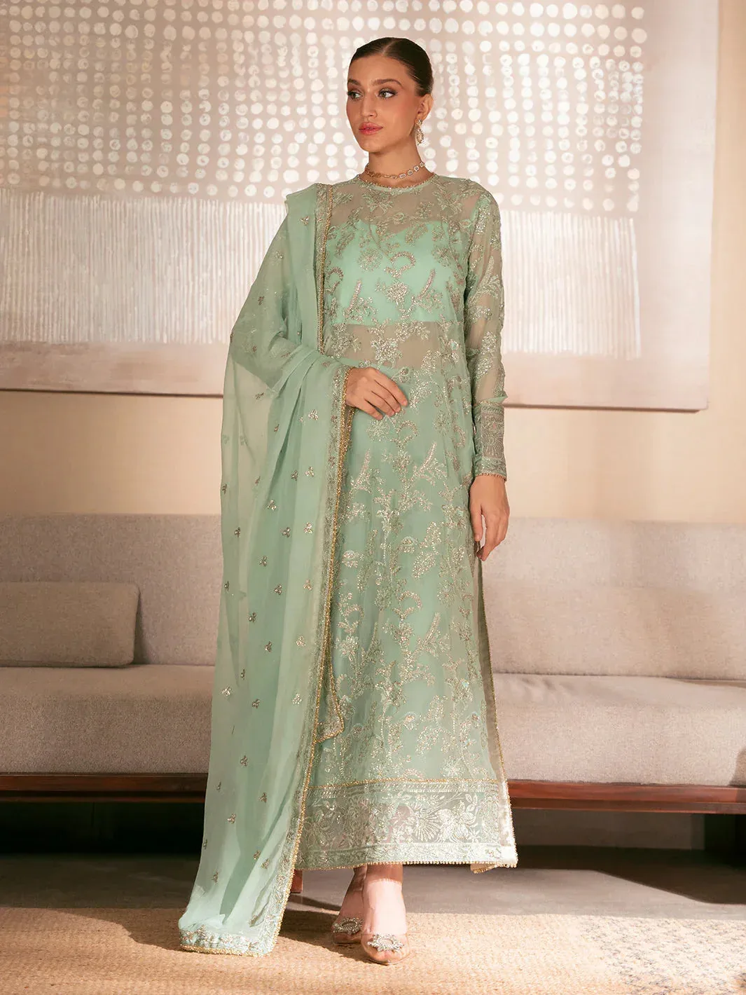 Izel Stardust Luxury Collection IceBery Green Organza – view 1 – Poshaq