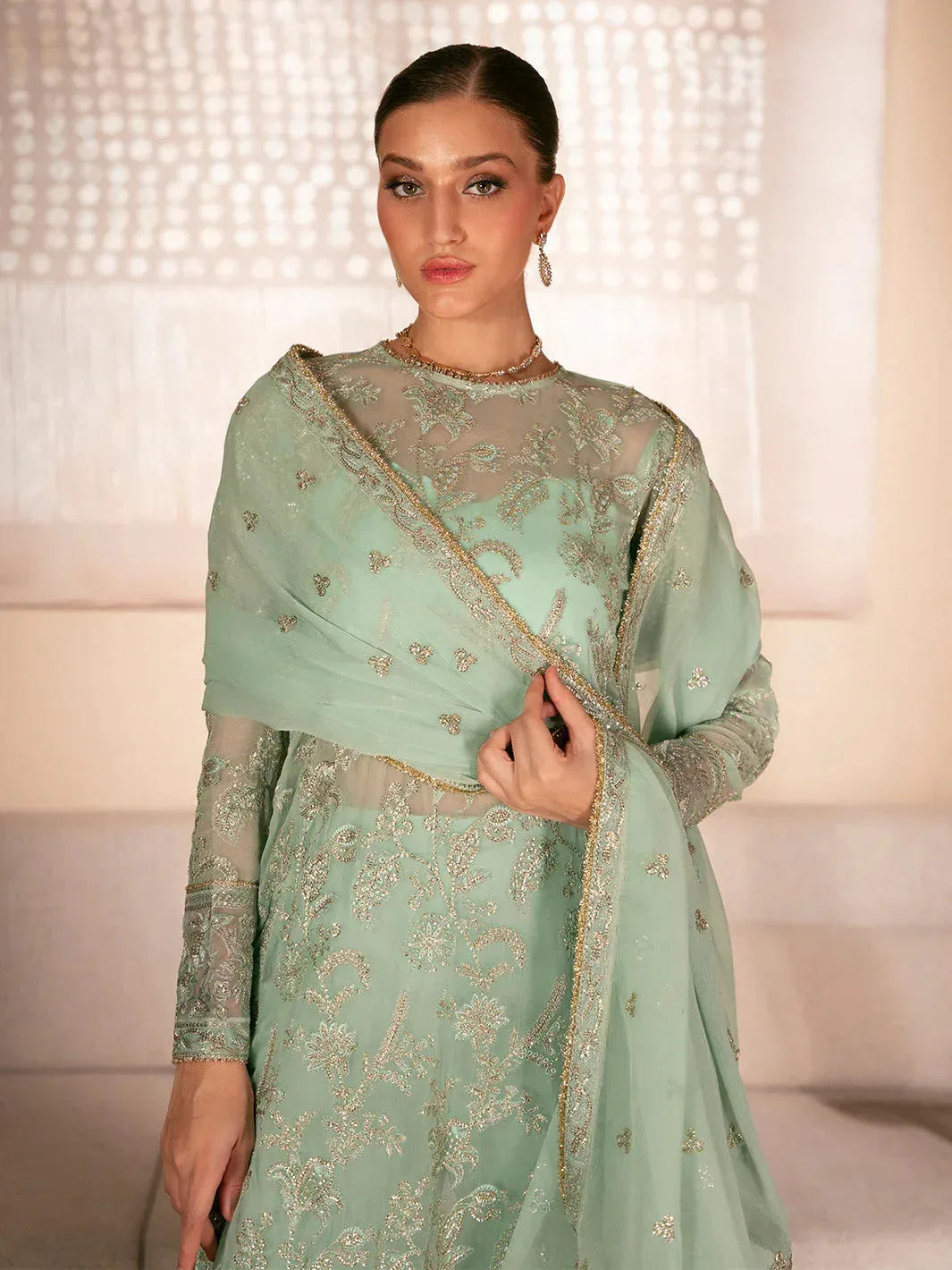 Izel Stardust Luxury Collection IceBery Green Organza – view 3 – Poshaq