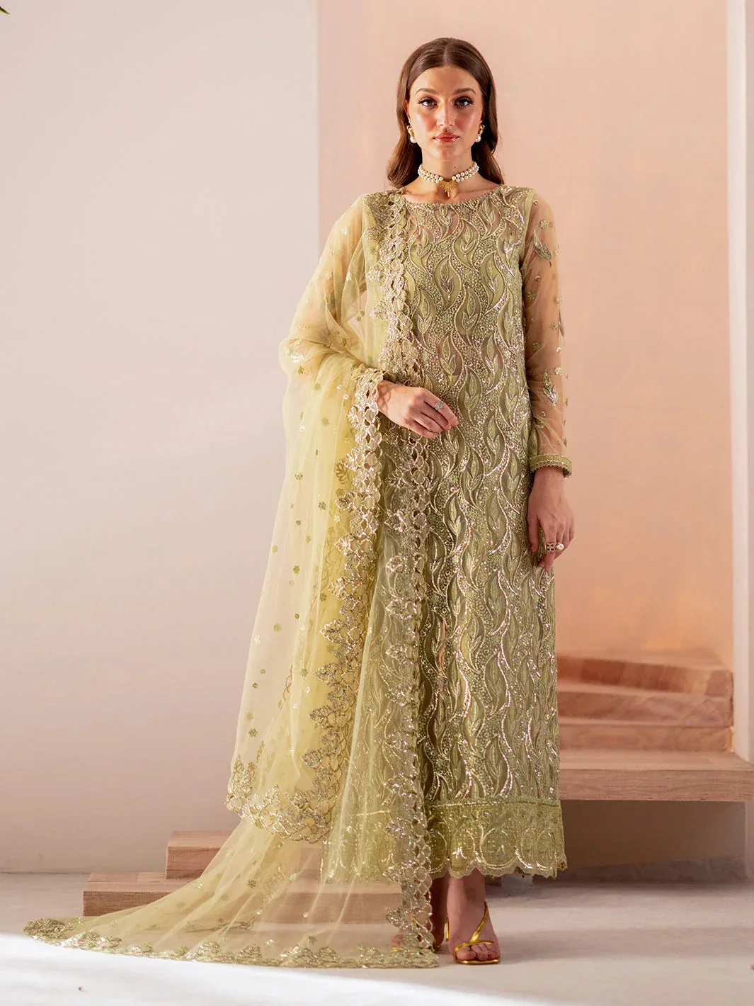 Izel Stardust Luxury Collection Grape Green Organza – view 1 – Poshaq
