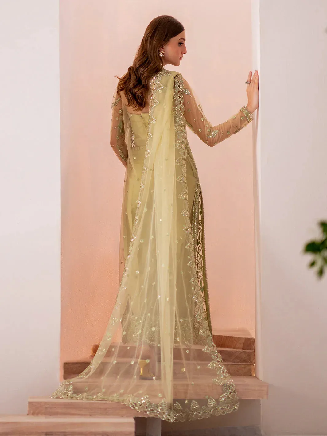 Izel Stardust Luxury Collection Grape Green Organza – view 2 – Poshaq