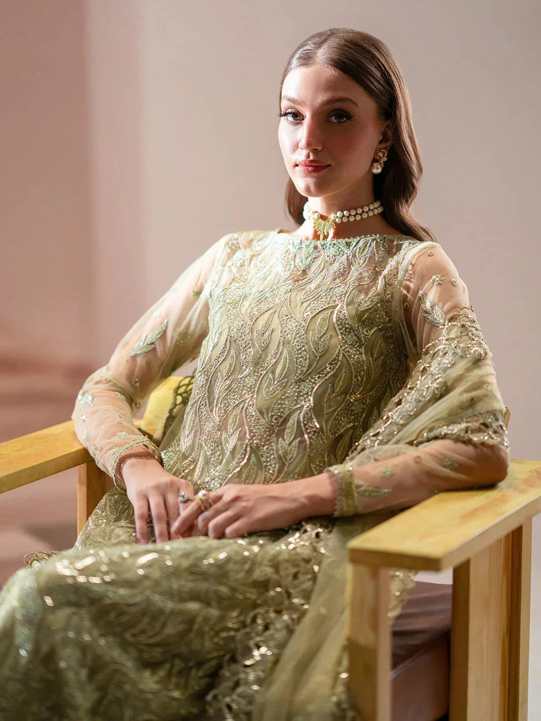 Izel Stardust Luxury Collection Grape Green Organza – view 3 – Poshaq