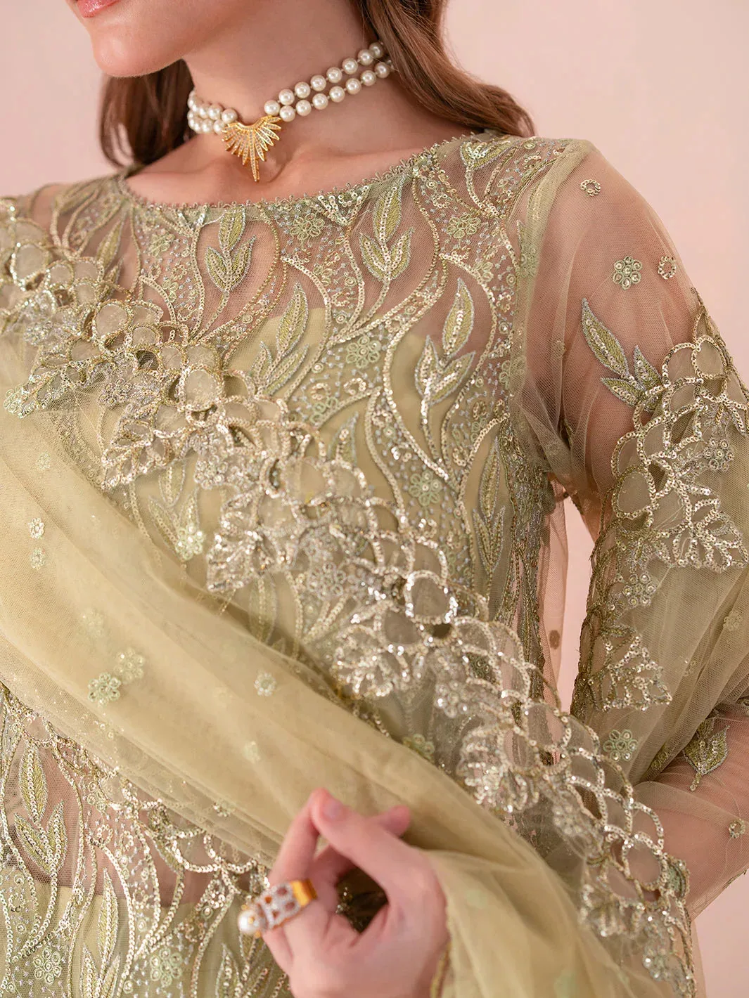 Izel Stardust Luxury Collection Grape Green Organza – view 5 – Poshaq