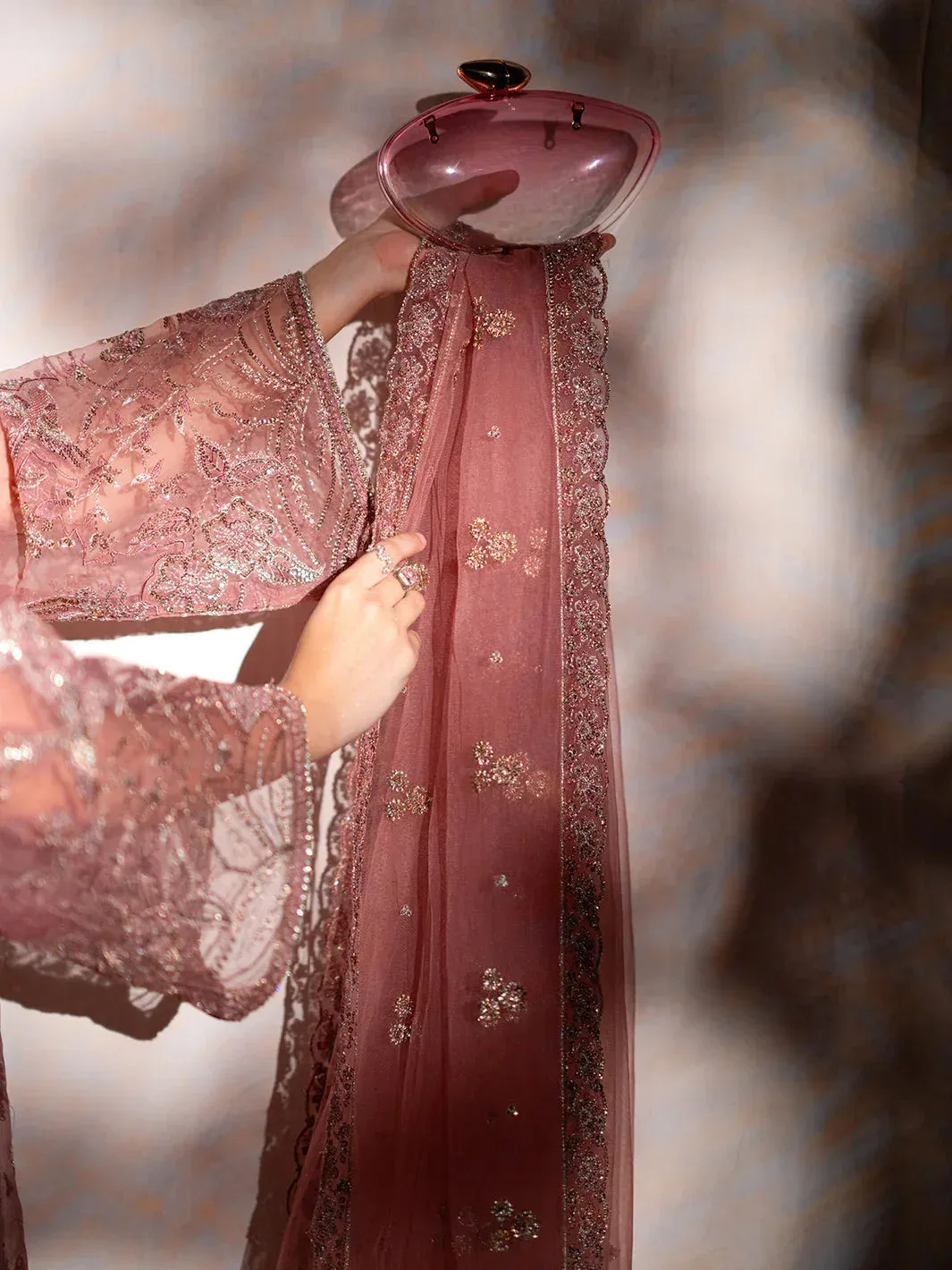 Izel Stardust Luxury Collection Soft Pink Raw Silk – view 5 – Poshaq