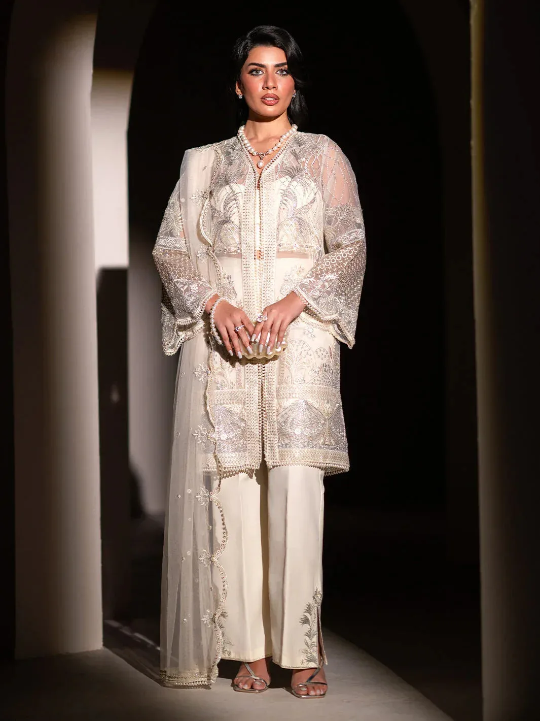 Izel Stardust Luxury Collection White Raw Silk – view 1 – Poshaq