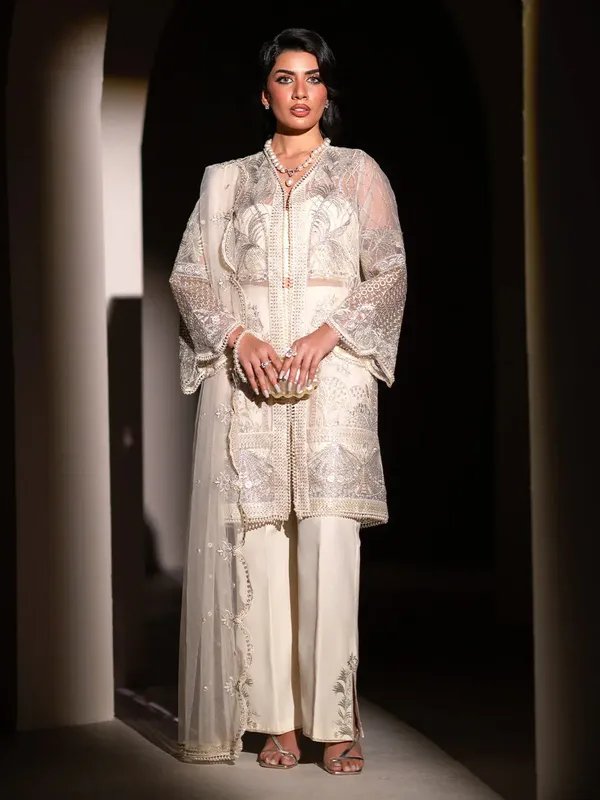 Izel Stardust Luxury Collection White Raw Silk – view 1 – Poshaq