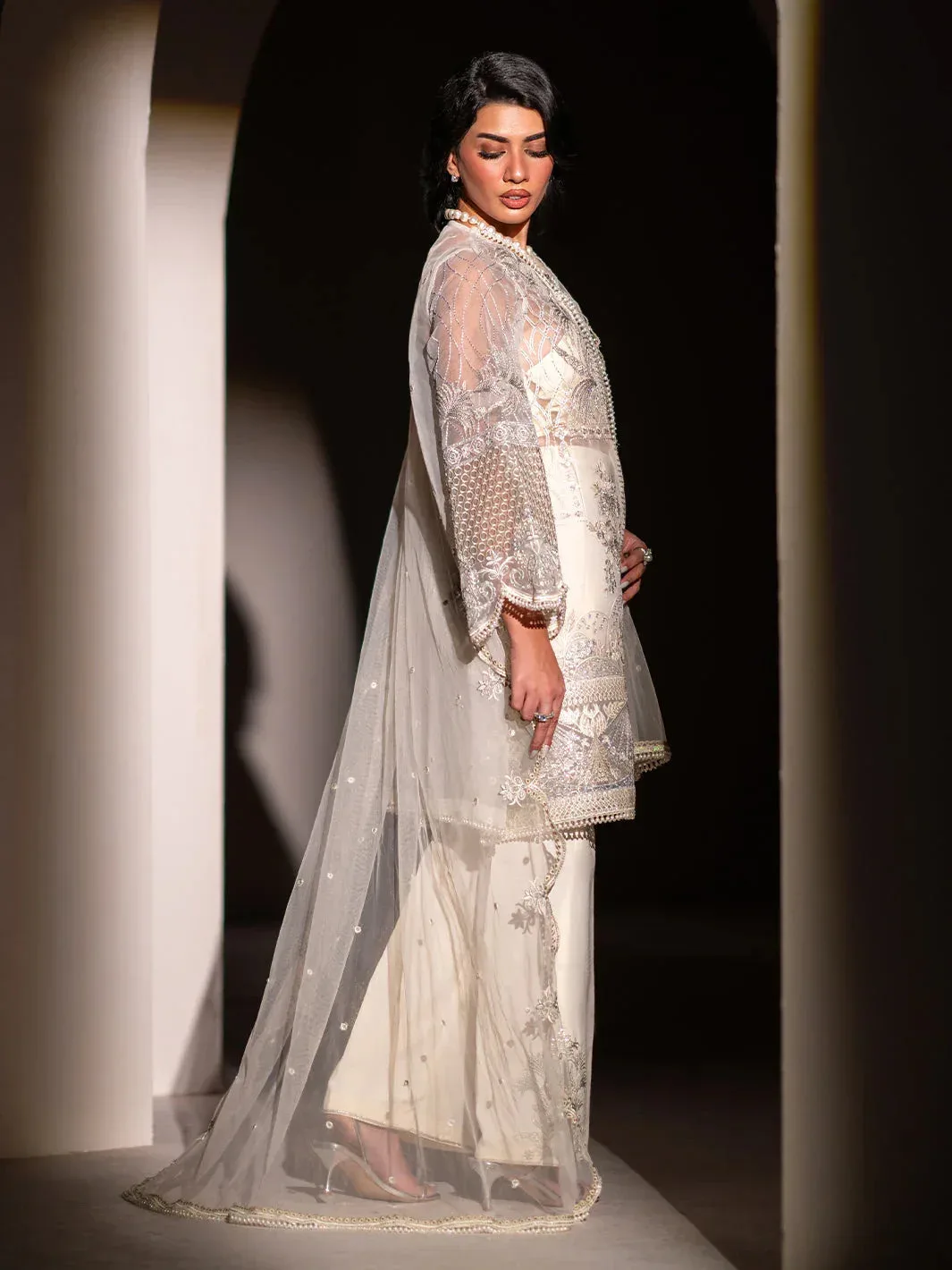 Izel Stardust Luxury Collection White Raw Silk – view 2 – Poshaq