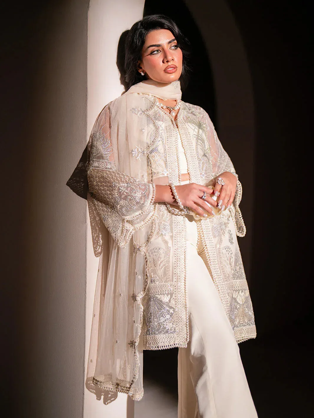 Izel Stardust Luxury Collection White Raw Silk – view 4 – Poshaq