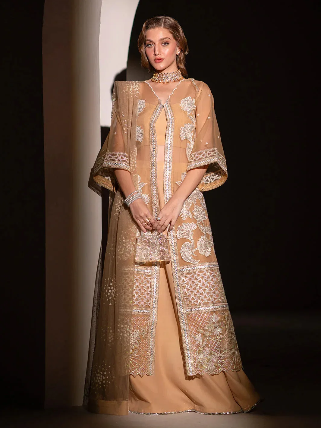 Izel Stardust Luxury Collection Peach Organza – view 1 – Poshaq