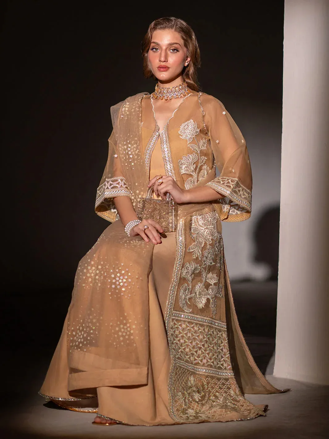 Izel Stardust Luxury Collection Peach Organza – view 4 – Poshaq