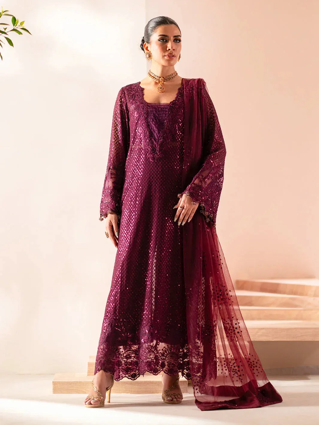 Izel Stardust Luxury Collection Wine Berry Raw Silk – view 1 – Poshaq