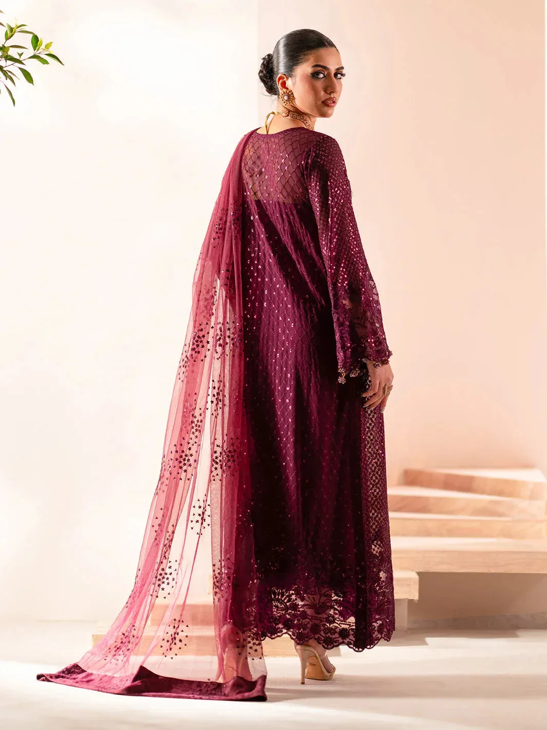 Izel Stardust Luxury Collection Wine Berry Raw Silk – view 2 – Poshaq