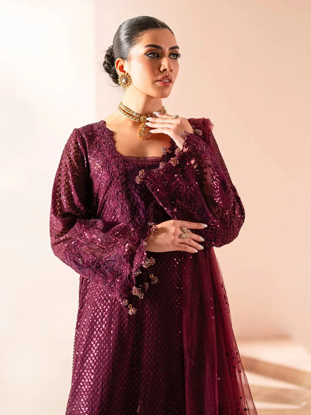 Izel Stardust Luxury Collection Wine Berry Raw Silk – view 3 – Poshaq
