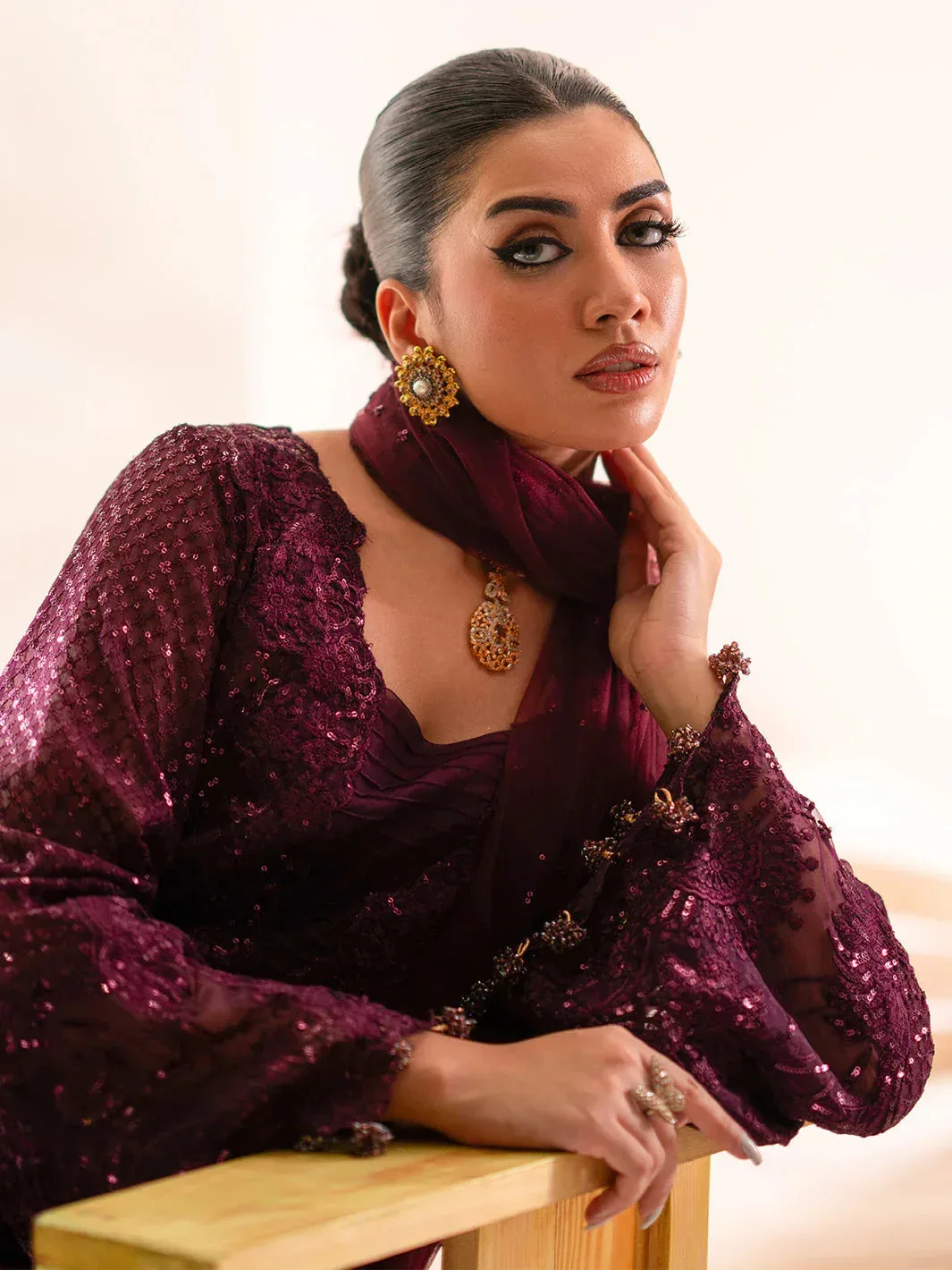 Izel Stardust Luxury Collection Wine Berry Raw Silk – view 4 – Poshaq