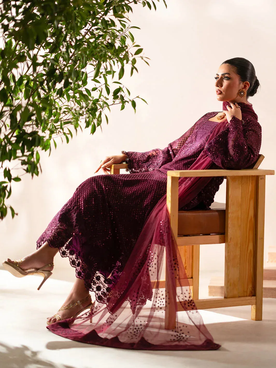 Izel Stardust Luxury Collection Wine Berry Raw Silk – view 5 – Poshaq