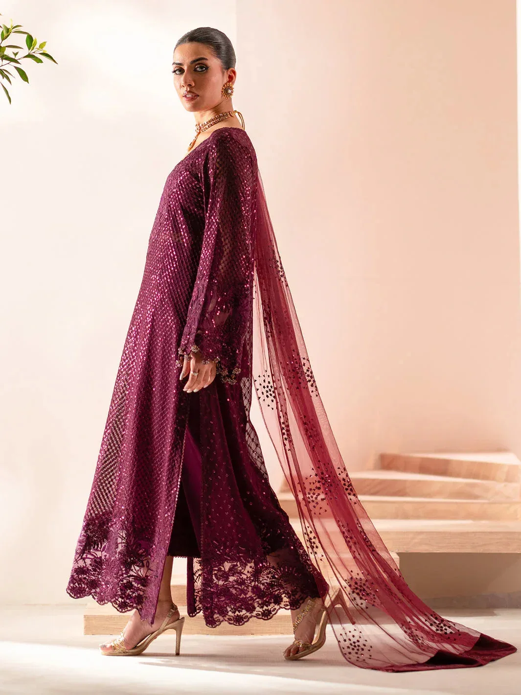 Izel Stardust Luxury Collection Wine Berry Raw Silk – view 6 – Poshaq