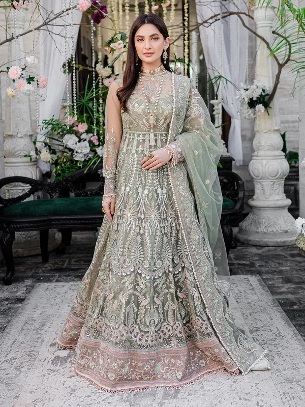Izel Heeriye Festive Collection Green Net – view 1 – Poshaq