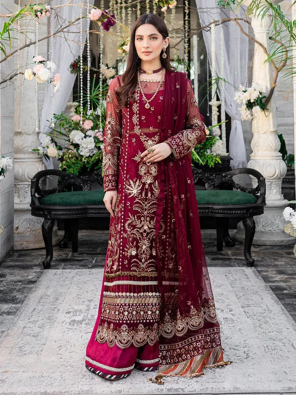 Izel Heeriye Festive Collection Red Chiffon – view 1 – Poshaq
