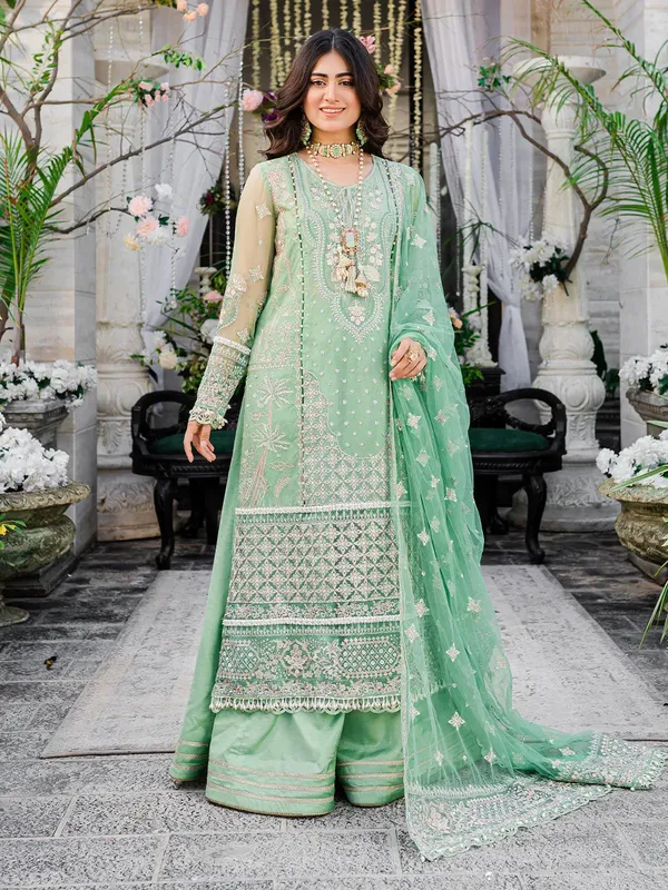 Izel Heeriye Festive Collection Green Chiffon – view 1 – Poshaq