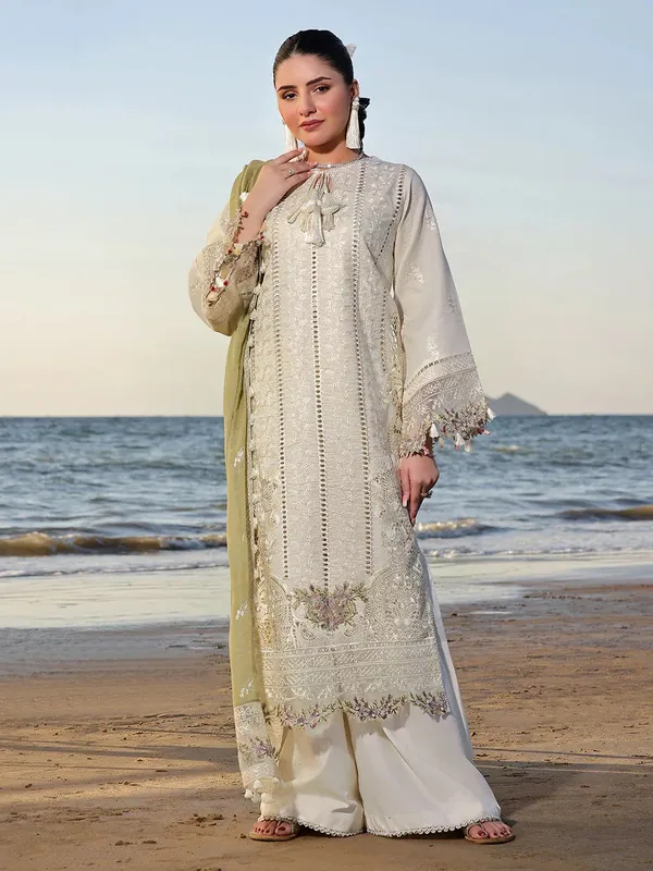 Izel Saahil Signature Lawn 24 Ivory Organza – view 1 – Poshaq