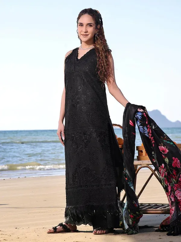 Izel Saahil Signature Lawn 24 Black Organza – view 1 – Poshaq