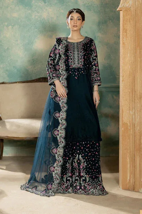 Imrozia Premium Rukh e Makhmal dark navy blue Velvet – view 1 – Poshaq