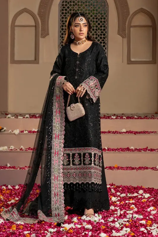 Imrozia Premium Baad e Saba Formals Black Raw Silk – view 1 – Poshaq