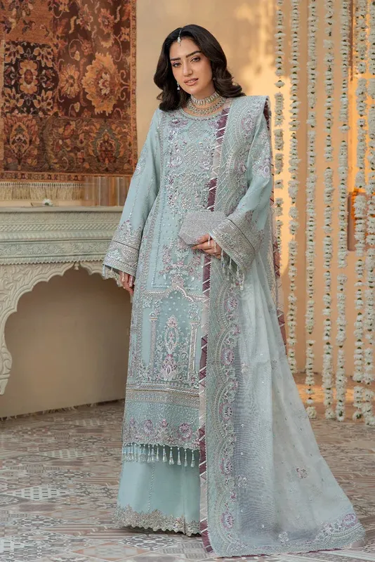 Imrozia Premium Baad e Saba Formals Aqua Raw Silk – view 1 – Poshaq