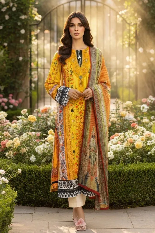 Imrozia Premium Day Dreams Mustard Yellow Jacquard – view 1 – Poshaq