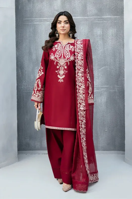 Imrozia Premium Whispers  of Fall Maroon Cotton – view 1 – Poshaq