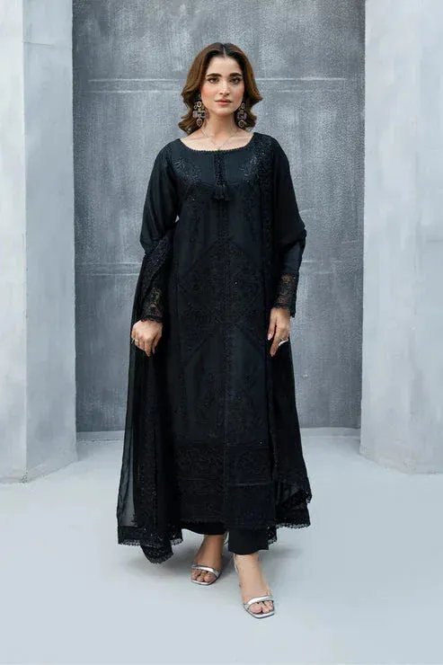 Imrozia Premium Whispers  of Fall Black Chiffon – view 1 – Poshaq