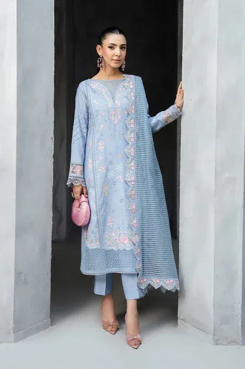 Imrozia Premium Whispers of Fall Sky Blue Organza – view 1 – Poshaq