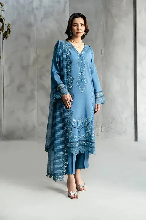 Imrozia Premium Whispers of Fall Light Steel Blue Organza – view 1 – Poshaq