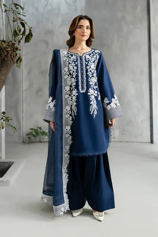 Imrozia Premium Whispers  of Fall Navy Blue Cotton – view 1 – Poshaq